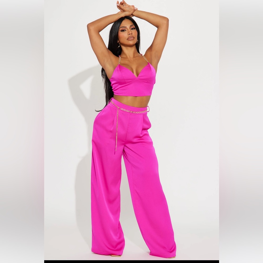 Fashion Nova did it right Satin Pant Set in magenta